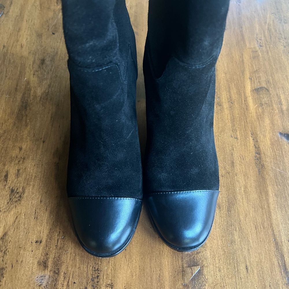 CC black suede & quilted leather knee-high cap toe ridding boots SZ 41 EU 9 US - Picture 13 of 16